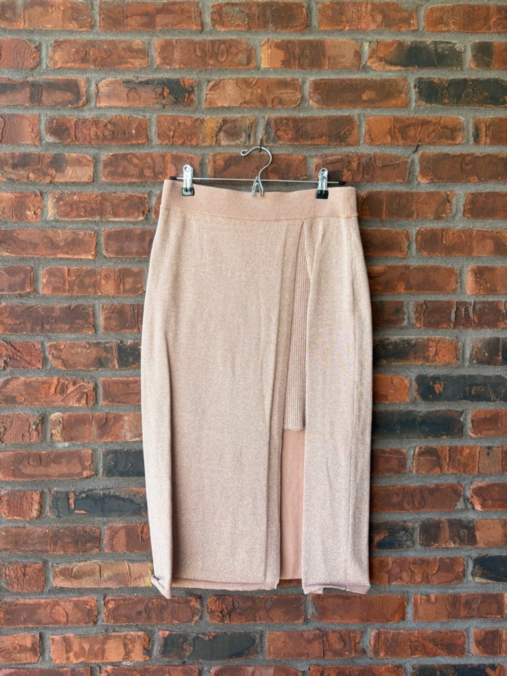 Sparkle Tan Pencil Skirt with Side Slit